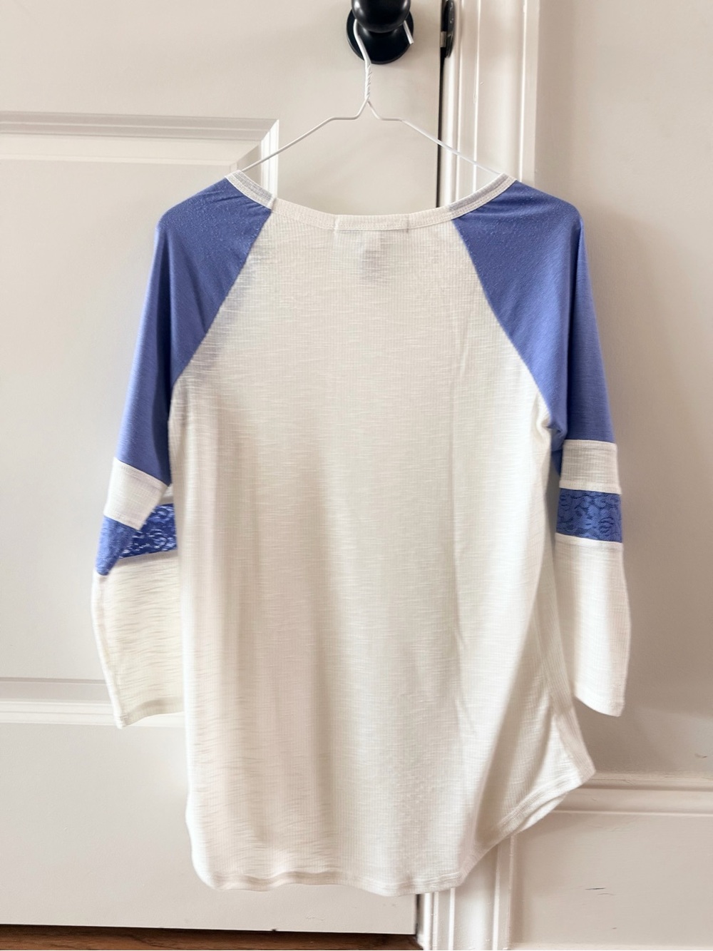 American Rag White and Periwinkle Raglan Long Sleeve Tee - Picture 2 of 2